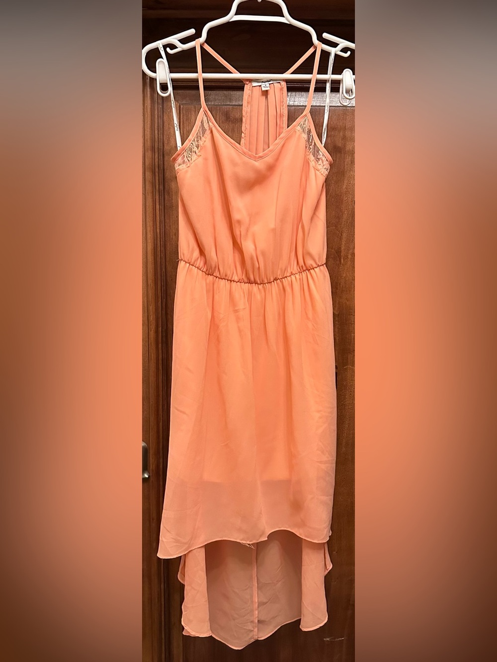 Papaya Peach Dress with Lace Trim